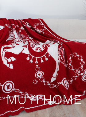 马年大吉半边绒毛毯客厅沙发毯盖毯新年红色毯子节日装饰毯空调毯
