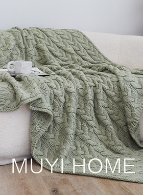 出口欧美粗针立体绞花编织毯纯色棒针针织毯客厅沙发装饰毯搭毯子