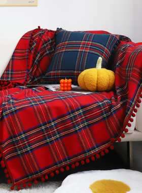 圣诞毛毯苏格兰格纹装饰抱枕客厅沙发靠腰枕飘窗靠垫装饰毛毯床搭