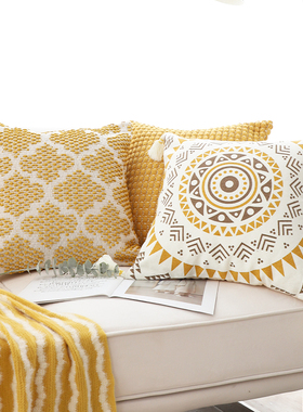 ins风布拉格抱枕套卧室床上黄色方枕客厅沙发靠枕套扭扭抱枕