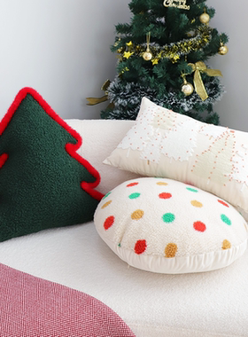 绿色圣诞树抱枕客厅沙发靠枕靠垫节日装饰抱枕套不含芯方枕腰枕