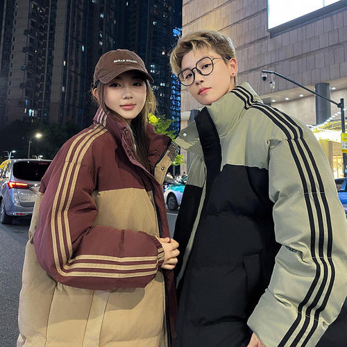 冬季韩式拼色情侣棉服