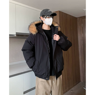 冬季连帽羽绒棉服情侣保暖百搭派克服男款可拆卸大毛领加厚面包服
