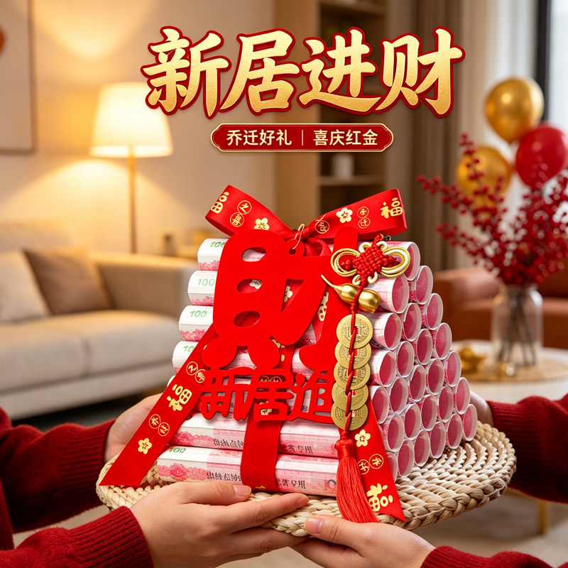 乔迁之喜发财摆件钱套财源广进搬家入宅仪式用品套装新居进财布置