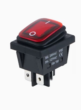 KCD4防水船型开关30A大电流4脚2档翘板开关红色带灯KCD2-21N-F