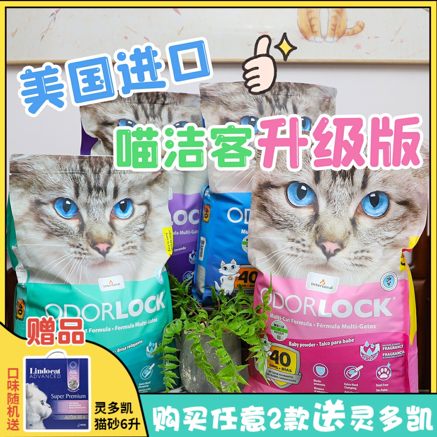 雌毛球-不粘底 美国进口晶乐客膨润土猫砂除臭结团低粉尘25磅猫沙