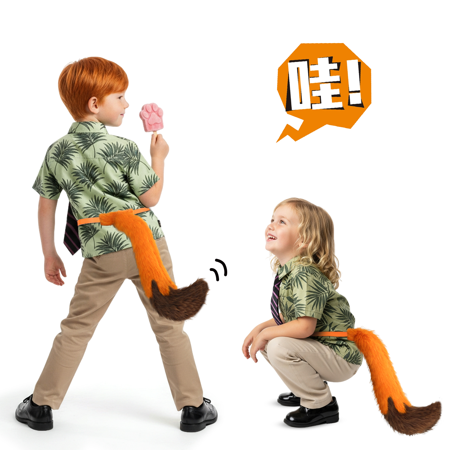 儿童狐狸尾巴毛绒表演道具COS