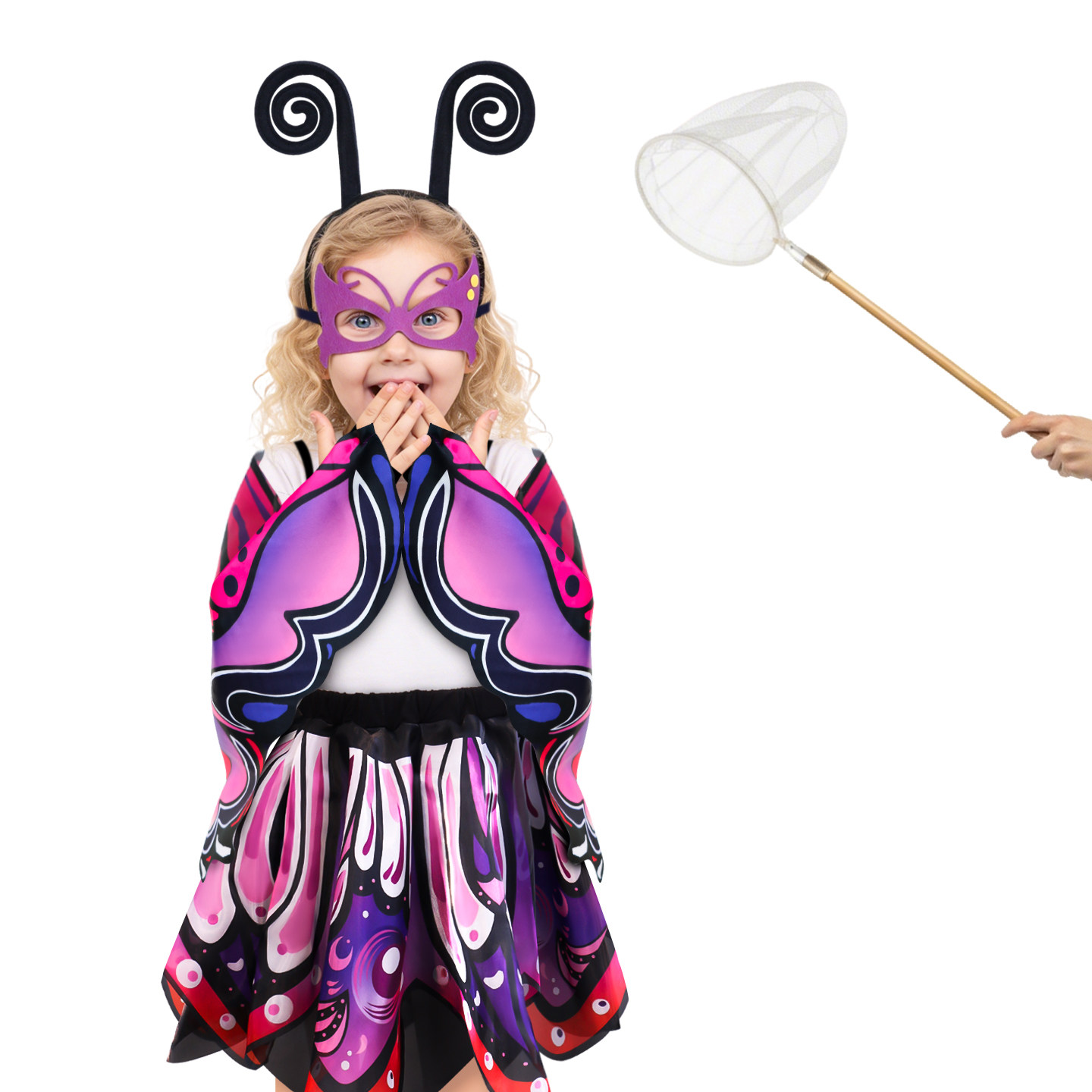 女童蝴蝶翅膀面具发箍 万圣节派对表演服装幼儿园舞蹈走秀公主裙