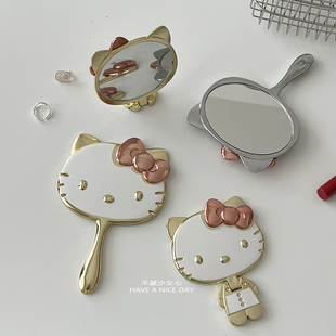 可爱kitty猫化妆镜子立体折叠便携迷你小镜子随身手持镜高级感女