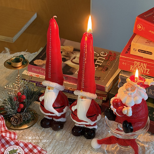 手绘圣诞老人蜡烛摆件圣装饰ins博主可爱造型节日氛围礼物
