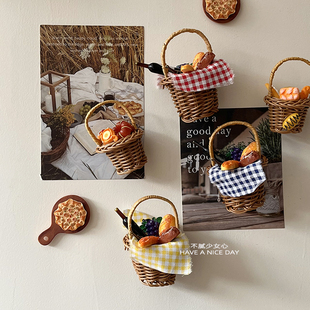 韩国ins新款面包篮子冰箱贴磁贴咖啡店磁吸装饰普雷结法棍田园风