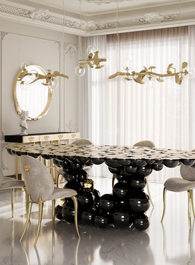 意式轻奢餐桌BocadoLobo高级感设计师款大平层别墅不锈钢蚀刻餐台