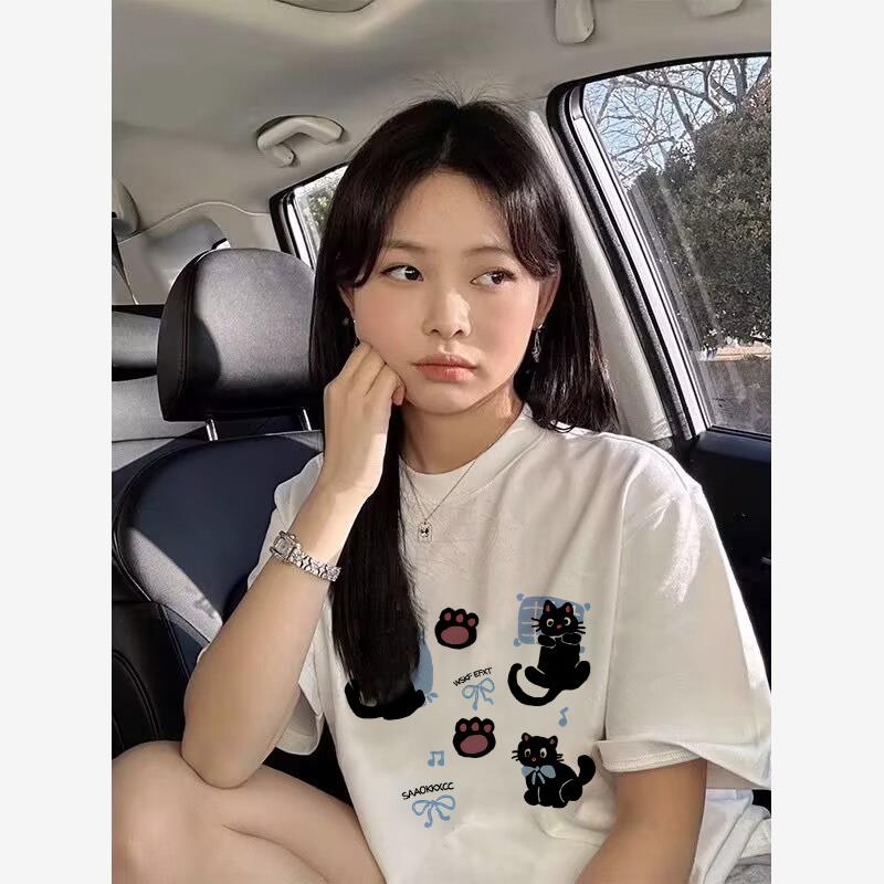 纯棉夏季正肩短袖t恤女2025新款设计感小众宽松美式奶黄半袖上衣