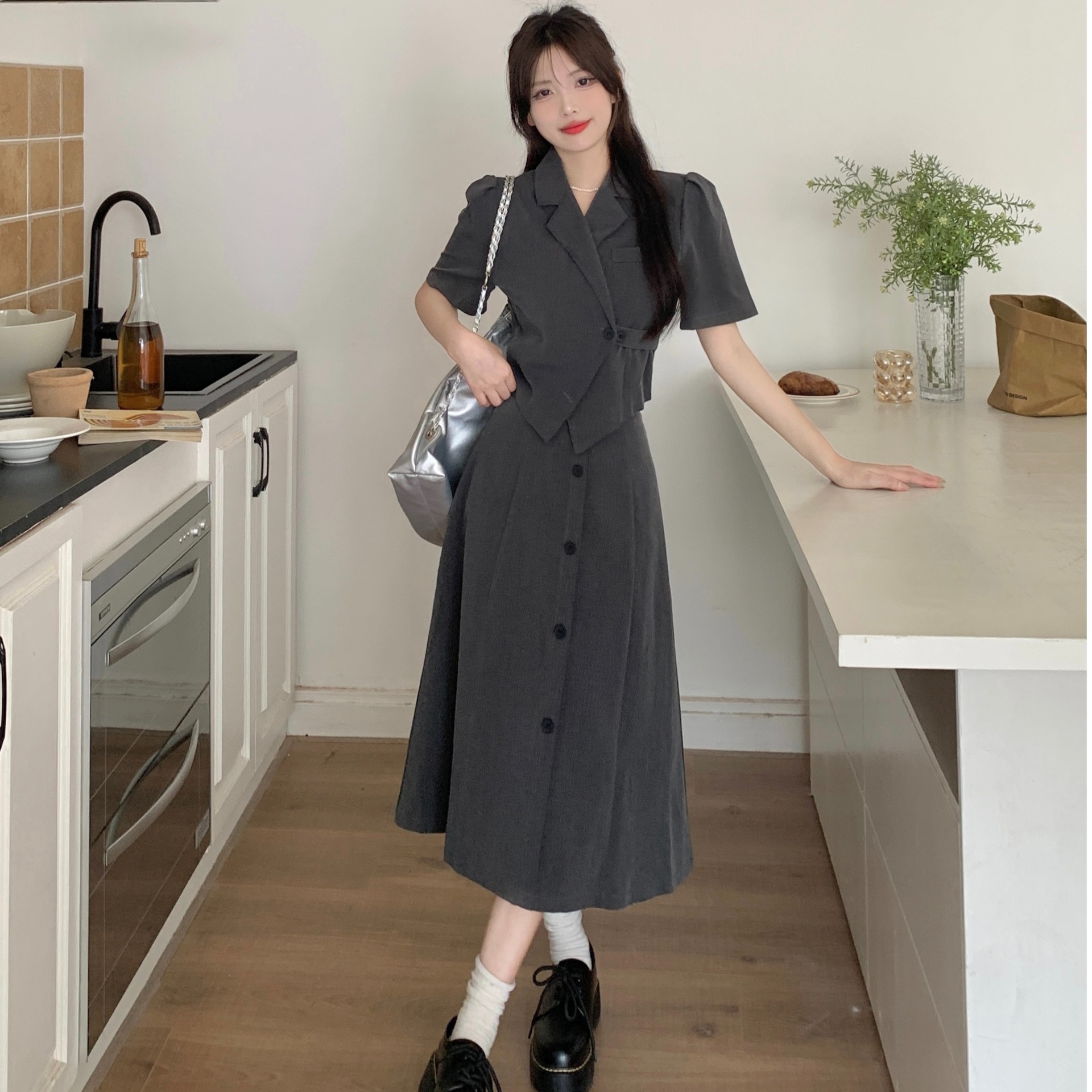 韩版不规则西装上衣半身裙套装女夏季大码胖mm显瘦高级气质两件套
