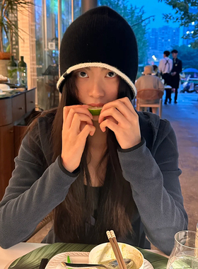 ASSAULT aw24 撞色边logo皮标羊绒羊毛冷帽 灰底白边/黑底白边