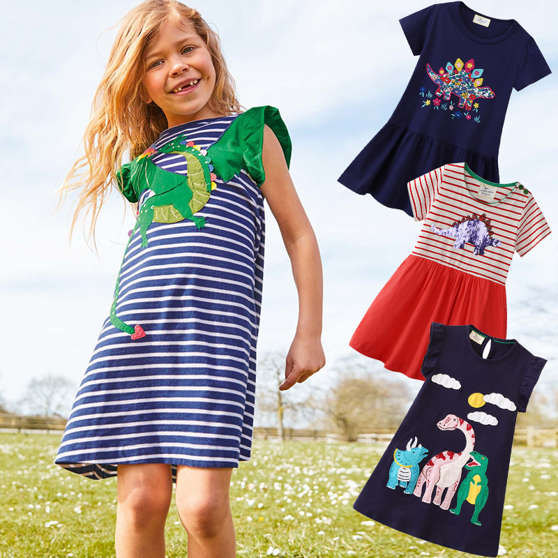 小恐龙裙子女童纯棉背心裙亮片剑龙绣花翼龙卡通儿童T恤连衣裙夏