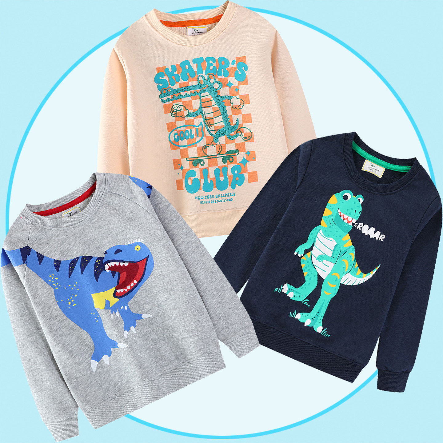 带图恐龙卫衣儿童纯棉卡通鳄鱼霸王龙不加绒秋冬打底衣服男童小衫