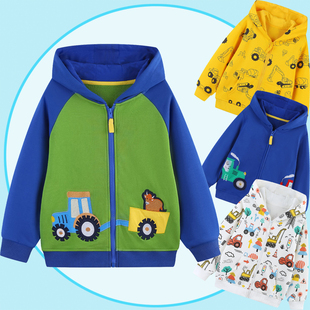 挖掘机外套儿童纯棉连帽拉链开衫显瘦卡通工程钩机男宝火车衣服秋