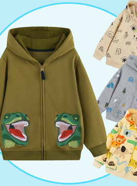 恐龙外套男童纯棉连帽开衫拉链显瘦卡通狮子动物霸王龙小孩子衣服