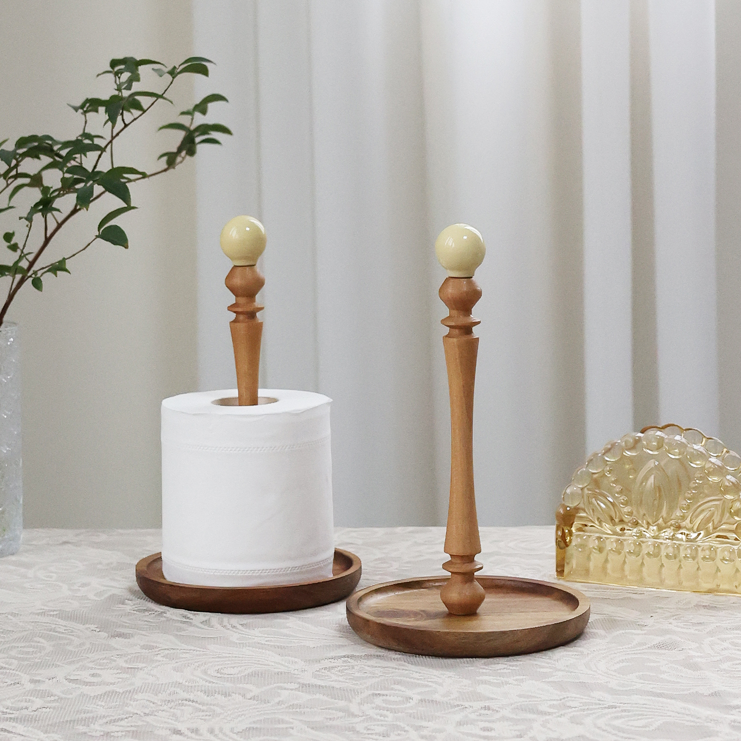 桌面创意立式纸巾座实木卷纸架餐厅纸巾收纳置物架子木质复古法式