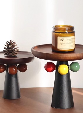 复古高脚实木托盘香薰蜡烛烛台托盘装饰摆件香水首饰收纳盘高级感