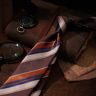 条纹领带男复古深棕色英伦风手打8cm西装商务韩版职业结婚新郎