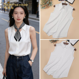 韩版 法式 女士内搭简约通勤职业尖领时尚 衬衫 打底翻领坎肩上衣 无袖