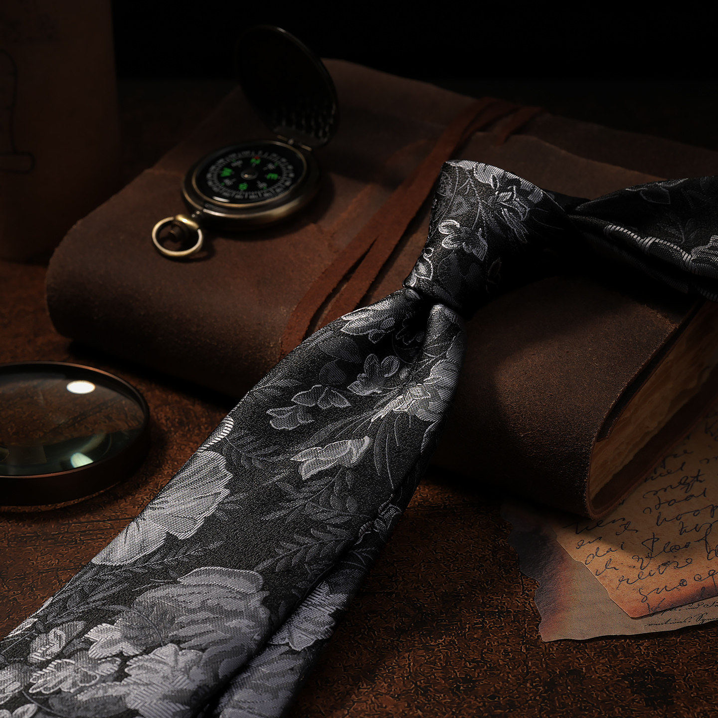 领带男复古树叶高级感商务手打8cm男士正装花纹结婚新郎礼盒装潮