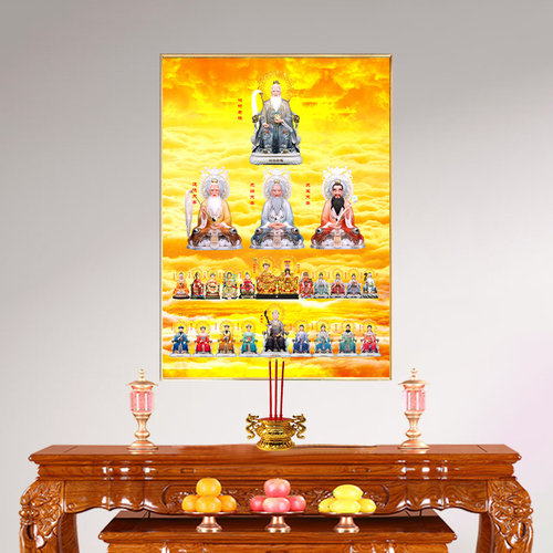 三清祖师挂画鸿钧老祖眼光娘娘画像碧霞玉帝王母仙佛堂背景墙壁画