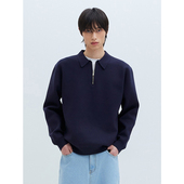 REPET复古翻领POLO领拉链藏蓝针织衫 秋宽松休闲男女杏色毛衣上衣