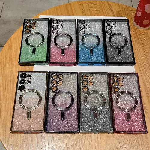 适用三星S25Ultra渐变闪粉手机壳电镀磁吸S24+全包保护套A55/A56