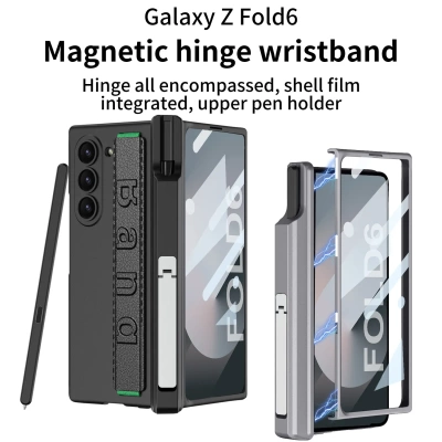适用三星fold6手機殼磁吸铰链中轴全包壳弹力腕带个性高级感笔筒