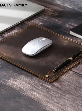 contacts family疯马皮鼠标垫带笔槽小号方形个性创意办公鼠标垫