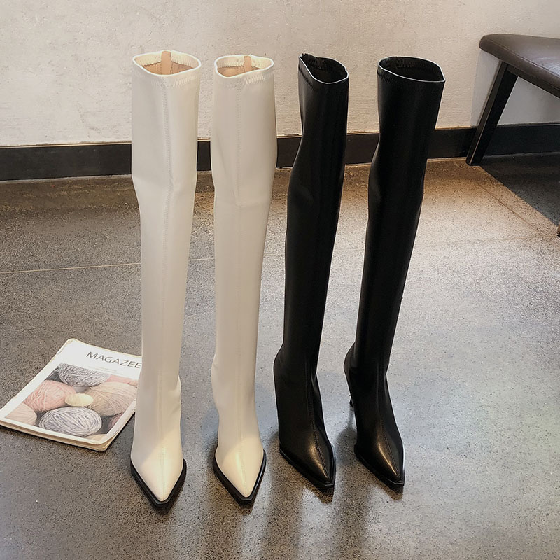 欧美尖头高跟显瘦过膝靴女2025年秋冬新款细跟后拉链瘦腿高筒长靴