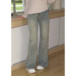 【高温烫钻】丝丝日烫钻爆闪牛仔裤重工镶钻高腰百搭垂感阔腿裤女