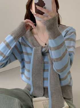 复古条纹针织披肩围巾秋冬女2025新款外搭保暖叠穿围裹式超大围脖