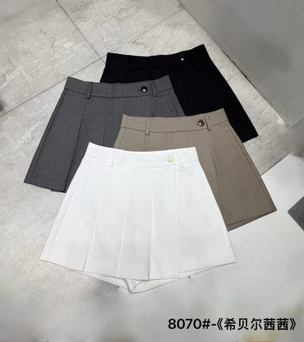 希贝尔XIBEIER裤裙2025夏季新款女设计感西装半百褶裙假两件裤裙