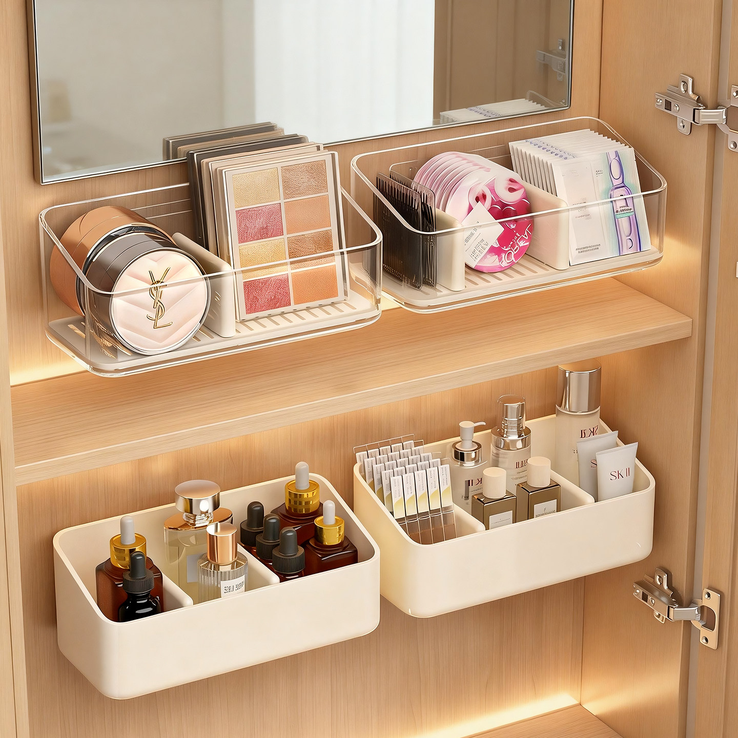 镜柜收纳盒壁挂分层隔板卫生间神器化妆品口红面膜浴室柜内置物架