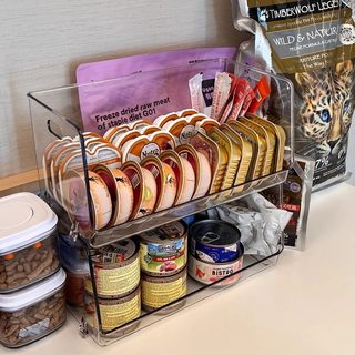 猫罐头收纳透明亚克力狗粮储存架宠物杂物零食用品家用整理盒桌面