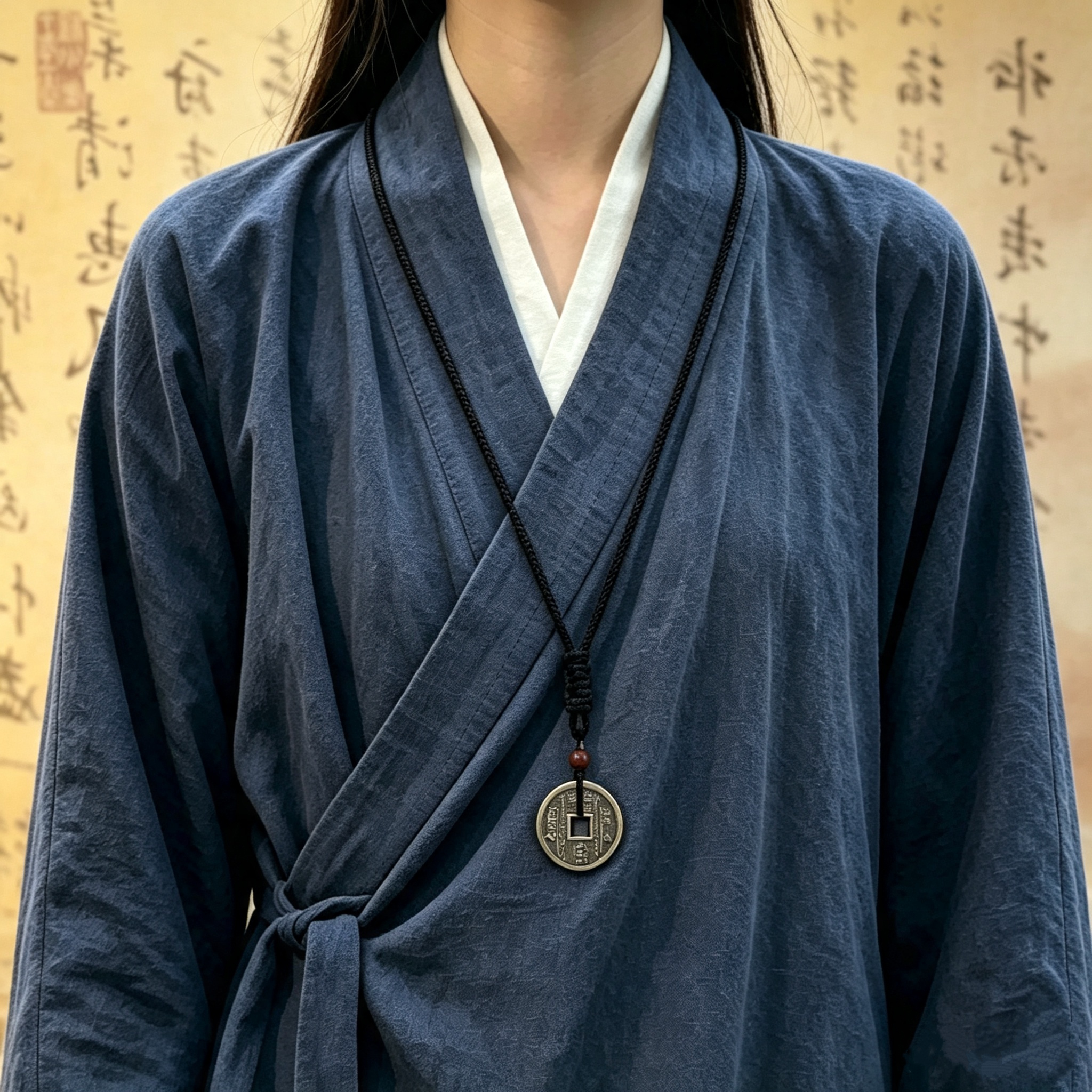 山鬼花钱新中式禅意项链古风编织绳情侣款吊坠饰品铜钱挂件儿童