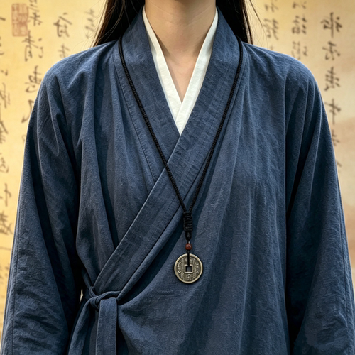 新中式禅意山鬼花钱铜钱项链