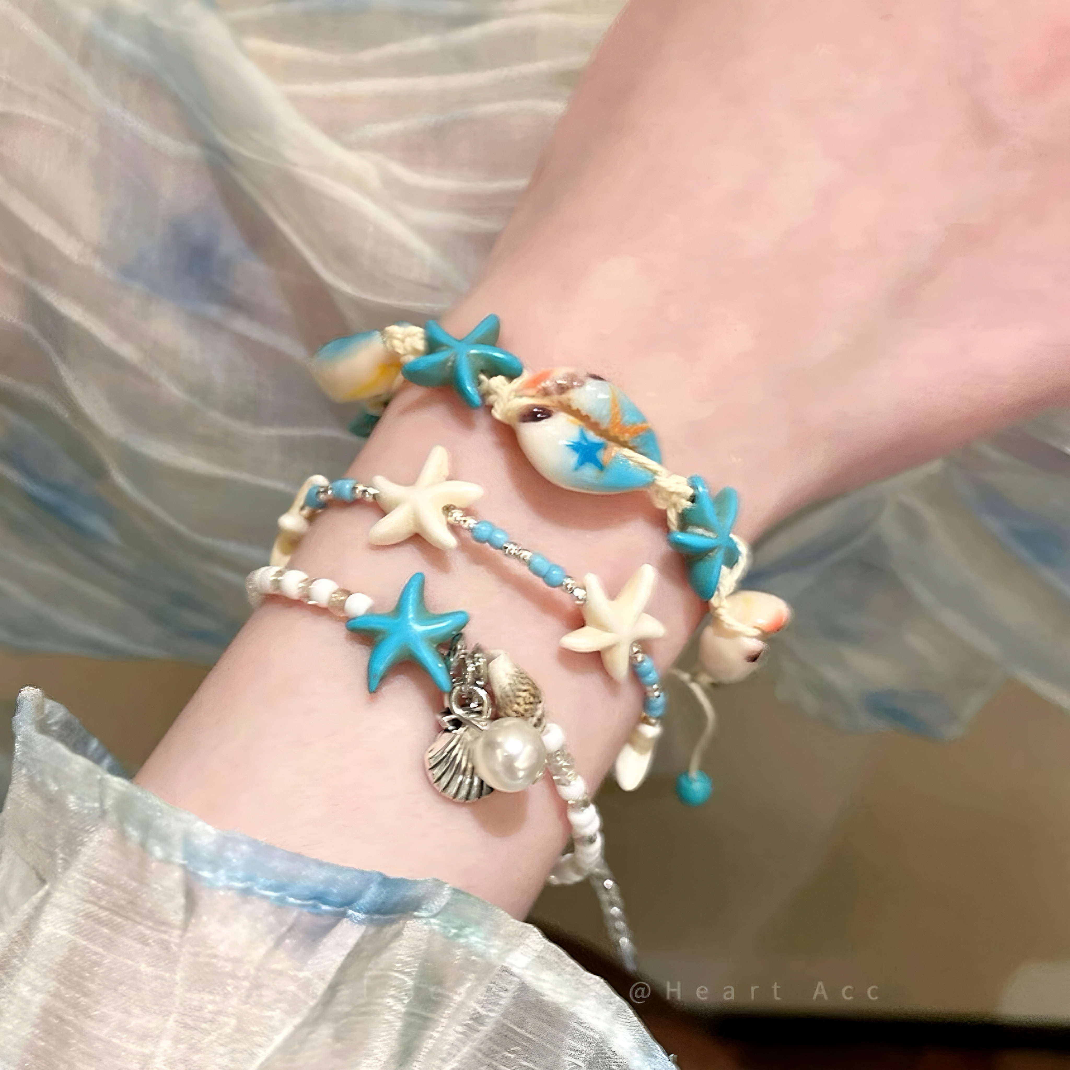 海边度假~蓝色贝壳海星手链女海岛串珠配饰手串2026新款叠戴手饰图片
