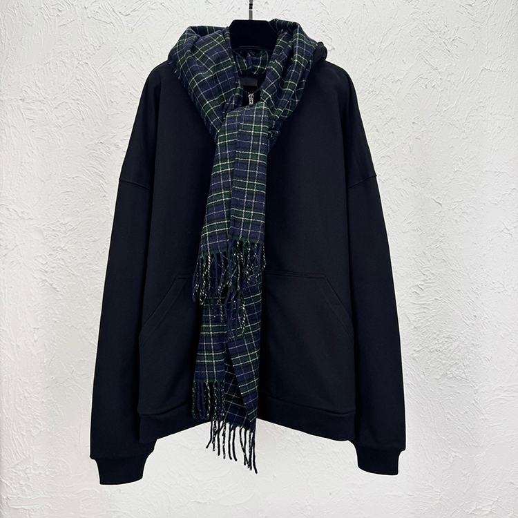 thumbnail for Autonomous Parisian style 24FW check scarf stitching double ring hooded sweatshirt jacket cotton 720g new autumn winter