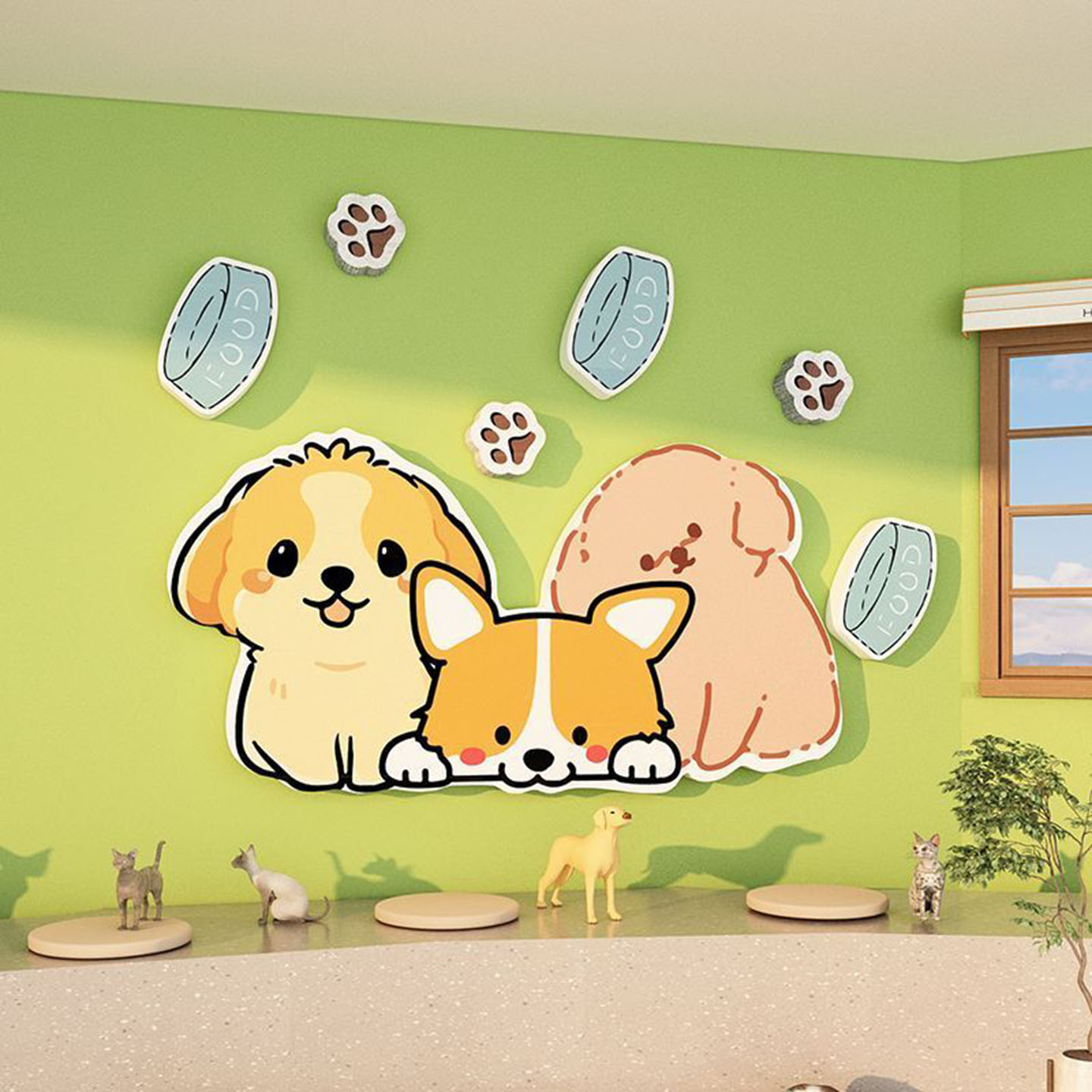 网红宠物店墙面装饰画用品狗舍诊所医院门口吧台玻璃贴画