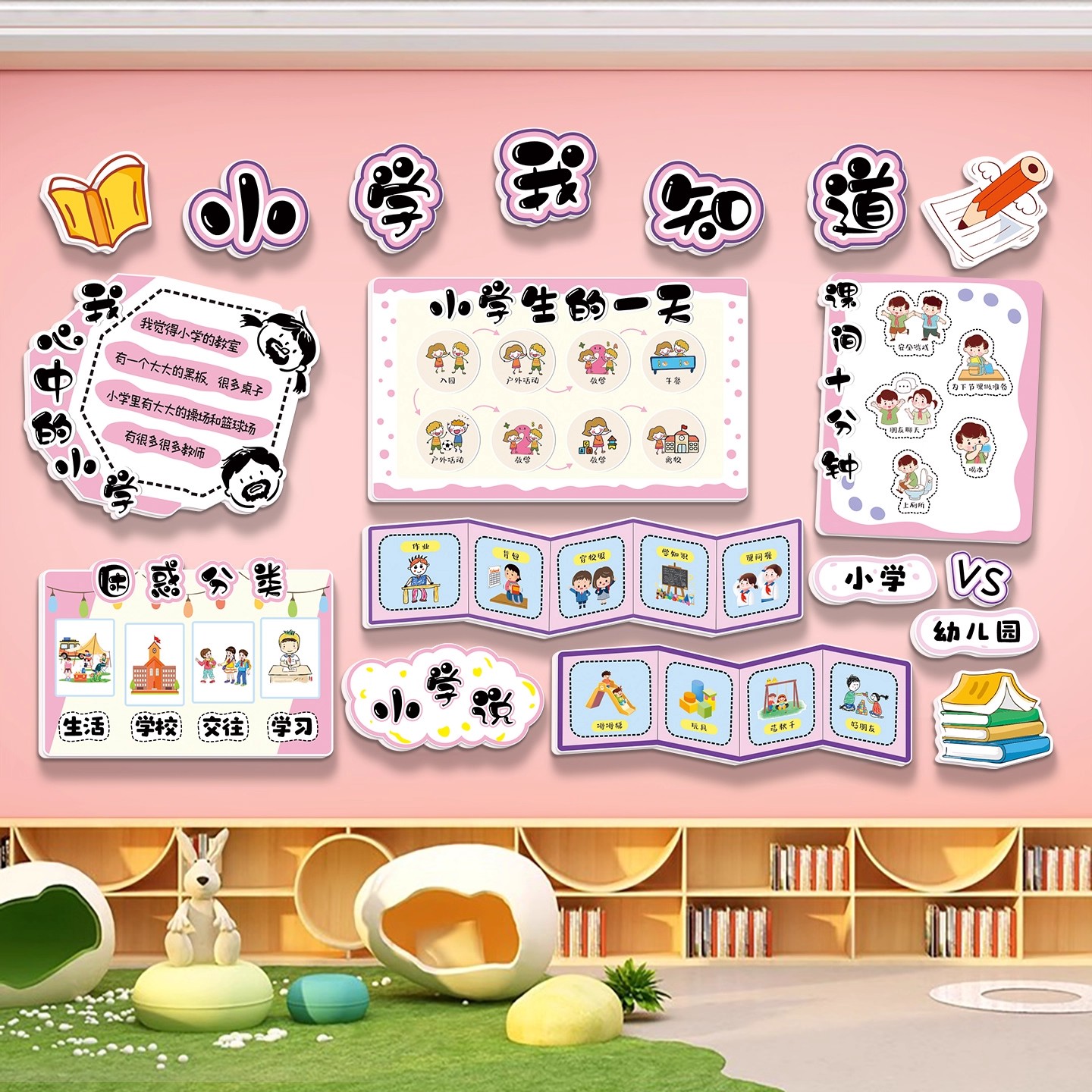 大班幼儿园小衔接墙面装饰画环创主题教室布置墙贴午托管班级贴画