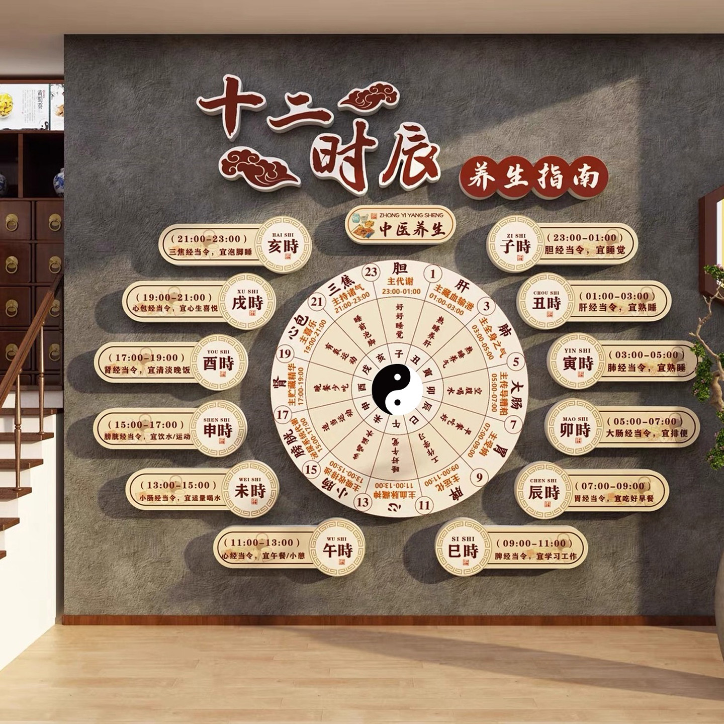 十二时辰养生图中医药馆氛围布置装饰宣传挂画文创化墙面背景形象