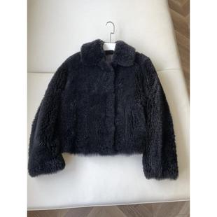 卷毛翻领皮毛一体外套舒适毛绒翻领短款外套百搭外套时尚