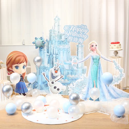 冰雪奇缘生日装饰场景布置艾莎公主主题女孩派对城堡背景墙kt板5