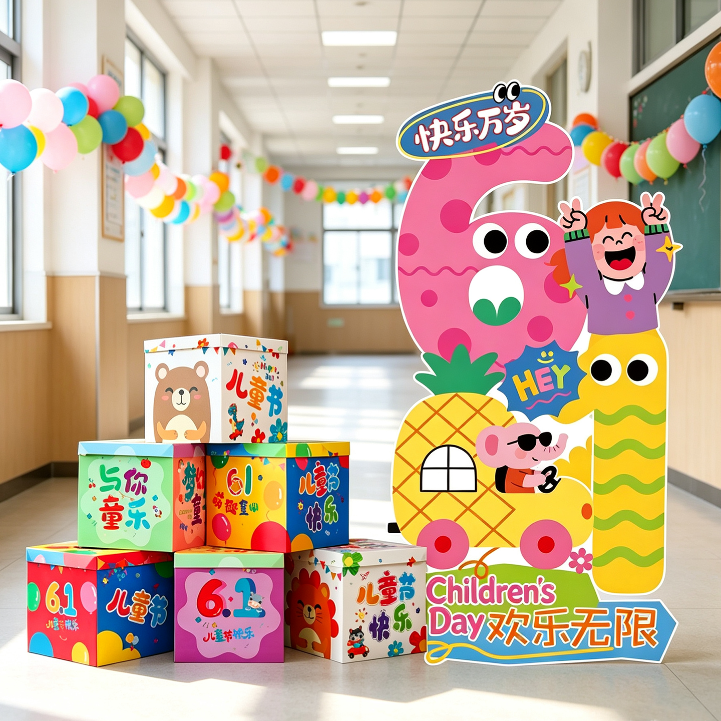 幼儿园61六一儿童节春天主题氛围场景布置装饰环创摆件道具kt展板