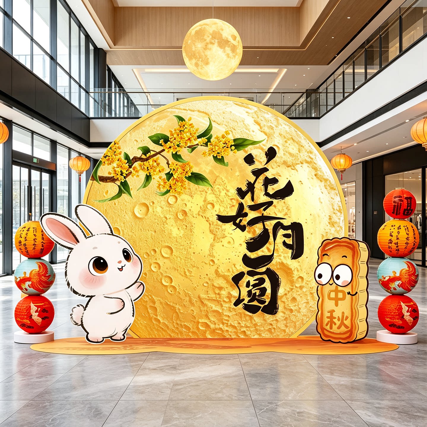 中秋国庆节氛围场景布置kt板摆件背景墙商场店铺拍照打卡展板装饰